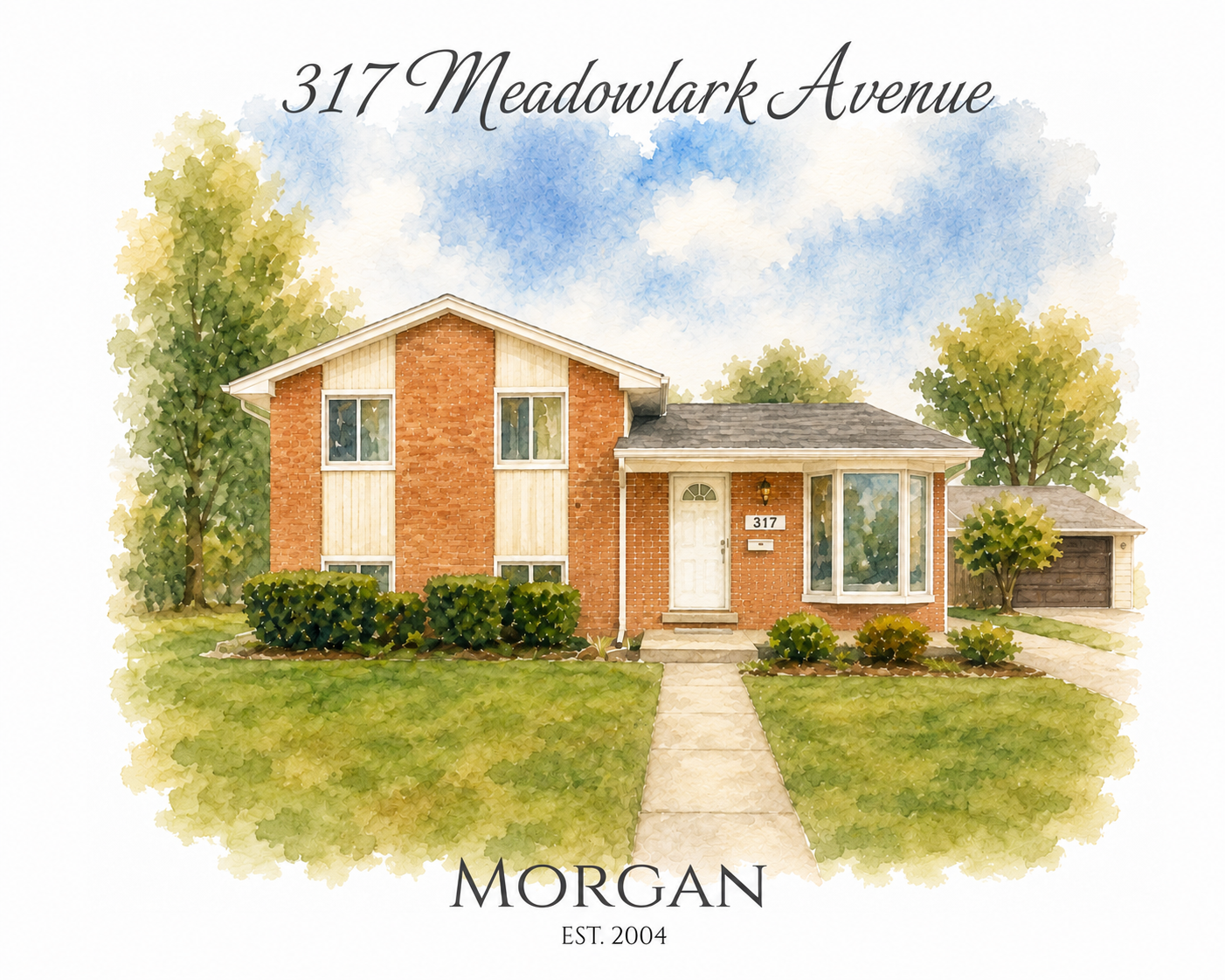 Brick home personalized with a sample address